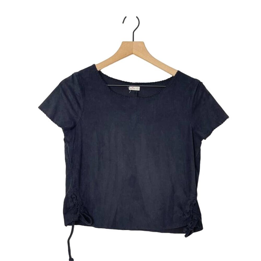 Hollister Black Tie Side Faux Suede Short Sleeve Cropped Top Size XS - Picture 1 of 10